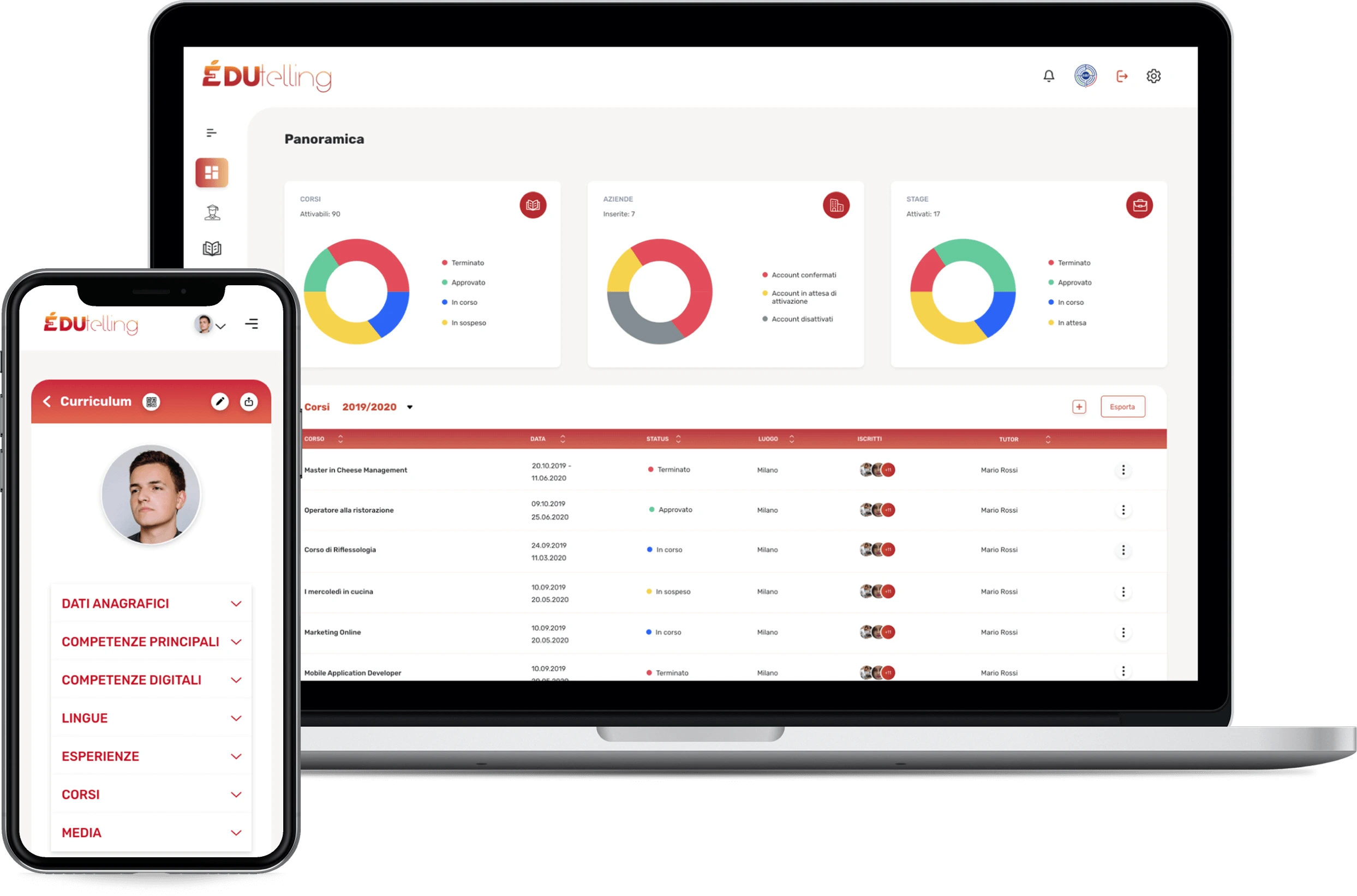 Schermata desktop e mobile piattaforma EDUtelling™